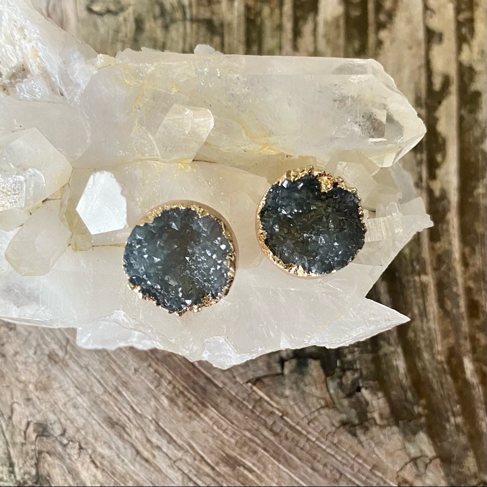 Anthropologie Smokey Druzy Quartz Earrings